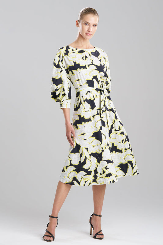 Misty Floral Cotton Boatneck Dress Black