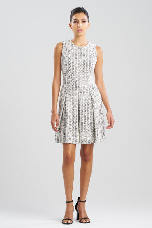 Buy Tweed Pleated Dress in Natural/Black Online Natural/Black