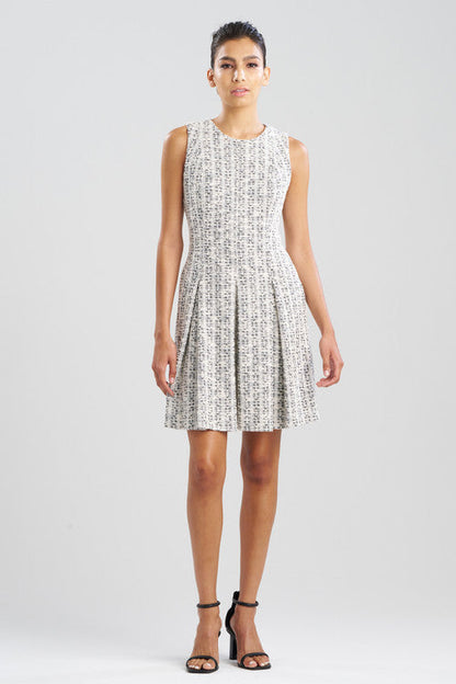 Buy Tweed Pleated Dress in Natural/Black Online Natural/Black