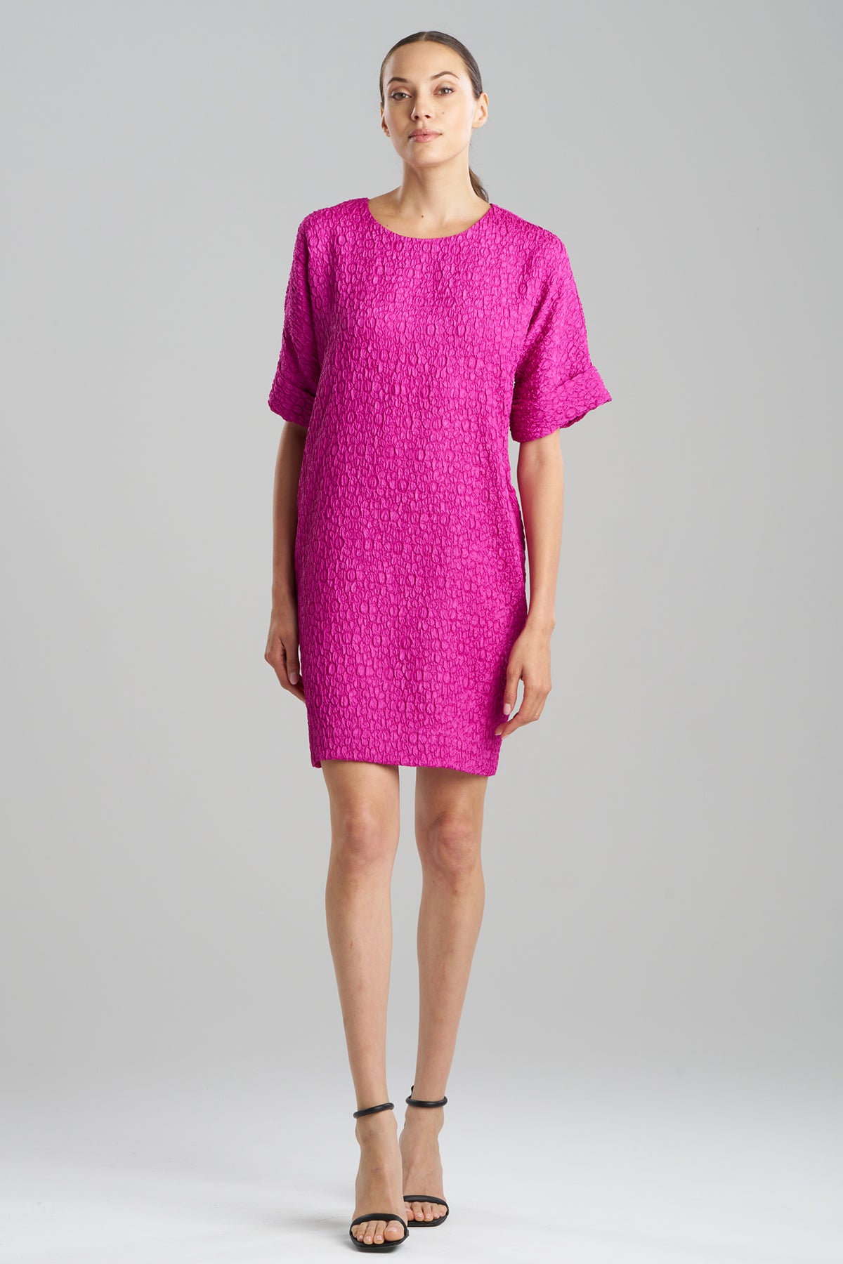 Floral Crinkle Jacquard T-Shirt Dress Fuchsia
