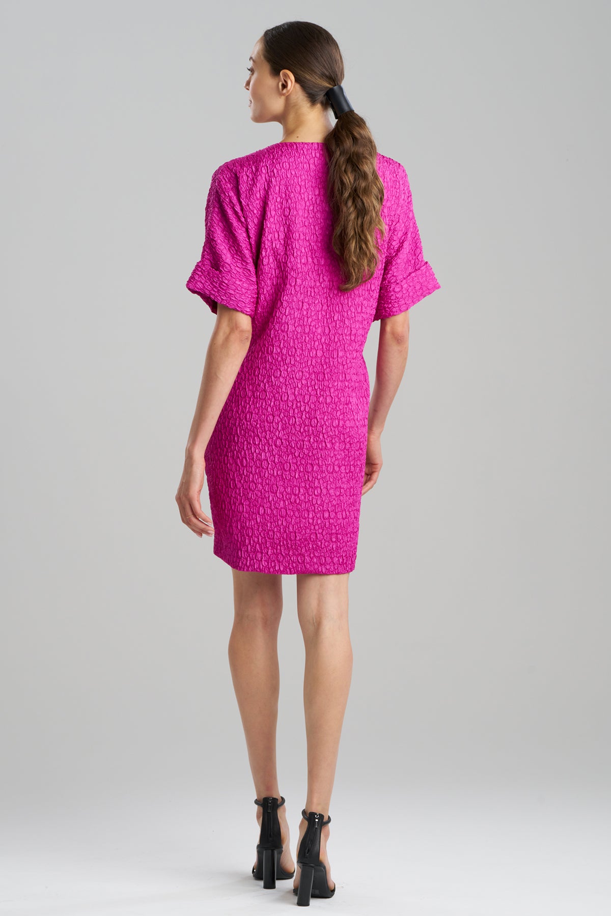 Floral Crinkle Jacquard T-Shirt Dress Fuchsia