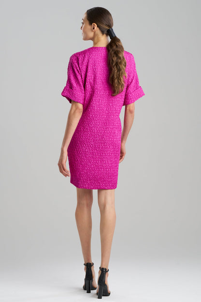 Floral Crinkle Jacquard T-Shirt Dress Fuchsia