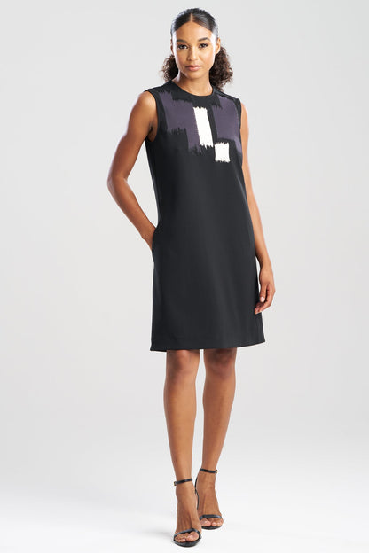 Solid Knit Crepe Embellished Shift Dress Black