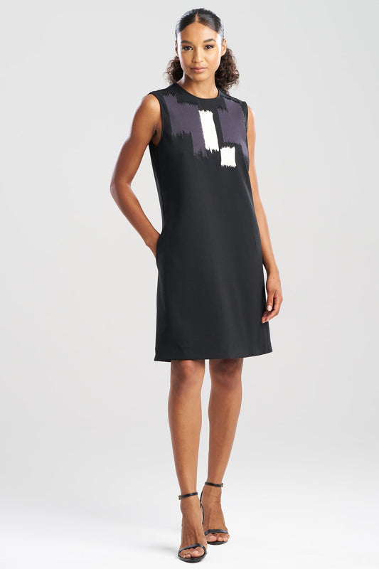 Solid Knit Crepe Embellished Shift Dress Black