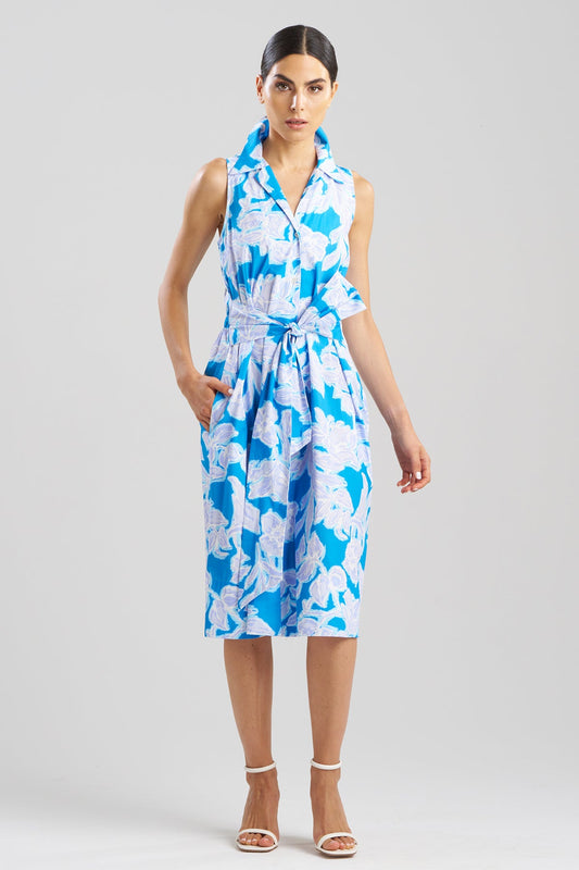 Misty Floral Cotton Halter Shirt Dress Malibu Blue