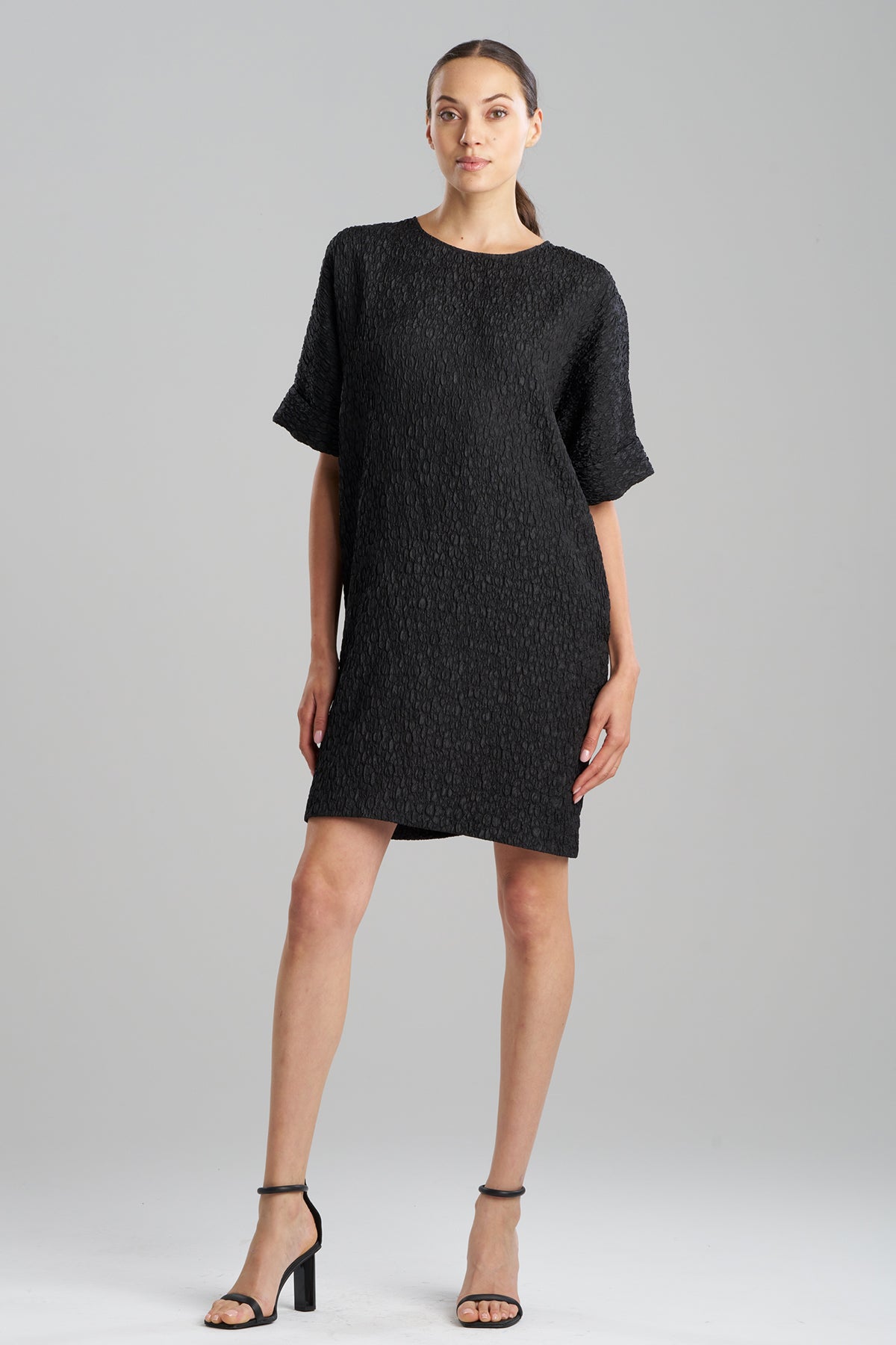 Floral Crinkle Jacquard T-Shirt Dress Black