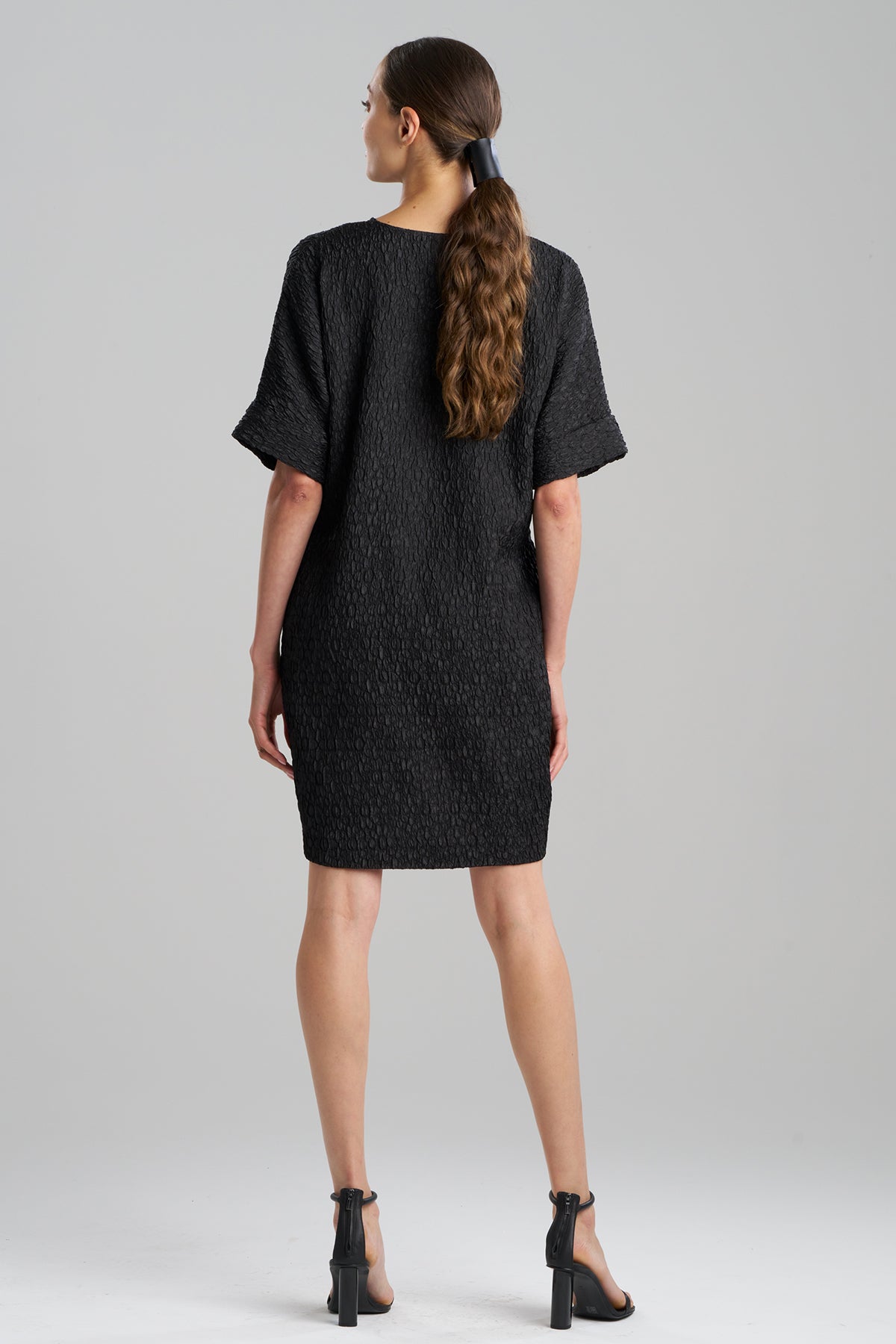 Floral Crinkle Jacquard T-Shirt Dress Black