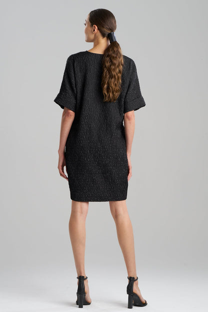 Floral Crinkle Jacquard T-Shirt Dress Black