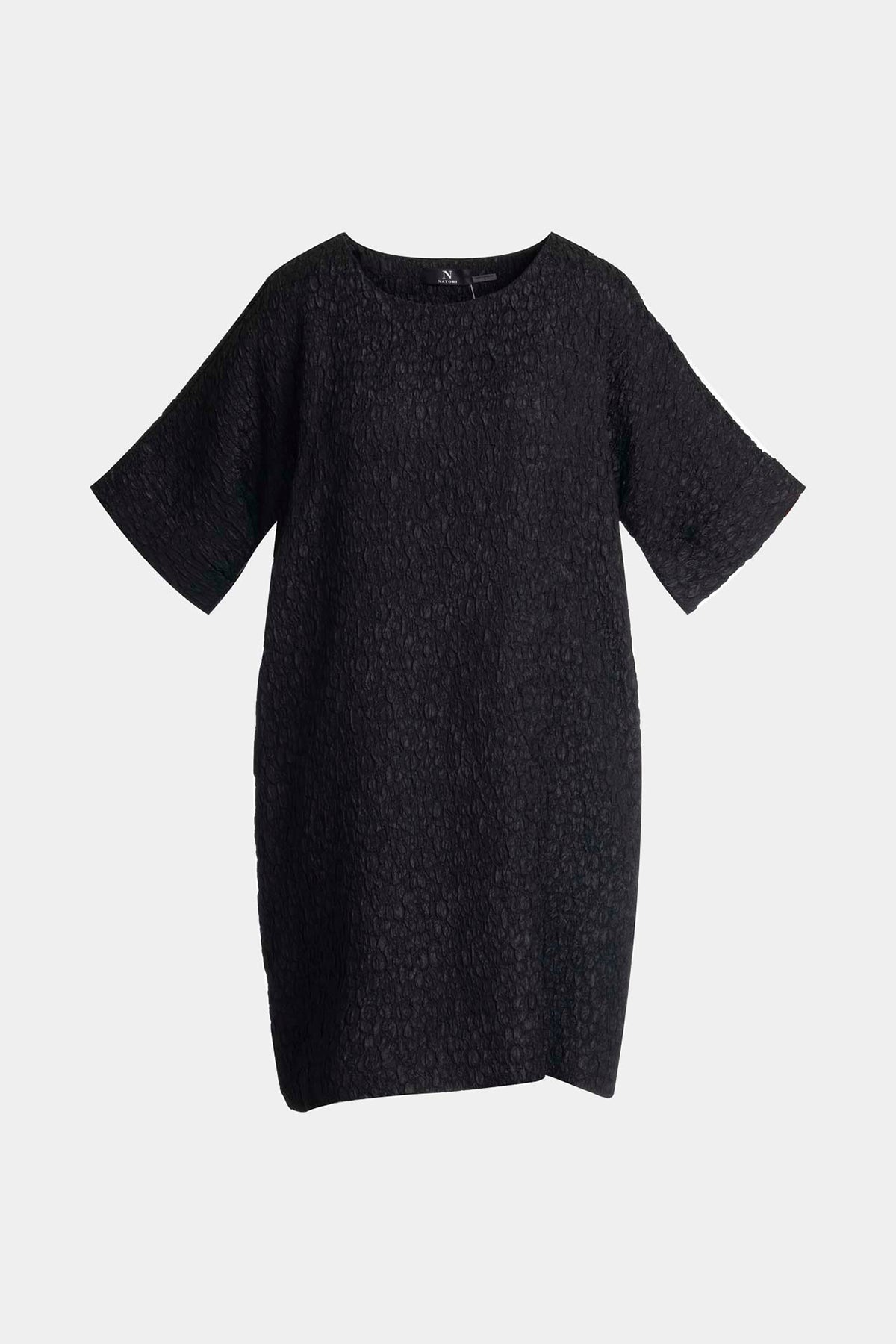 Floral Crinkle Jacquard T-Shirt Dress Black