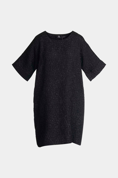 Floral Crinkle Jacquard T-Shirt Dress Black