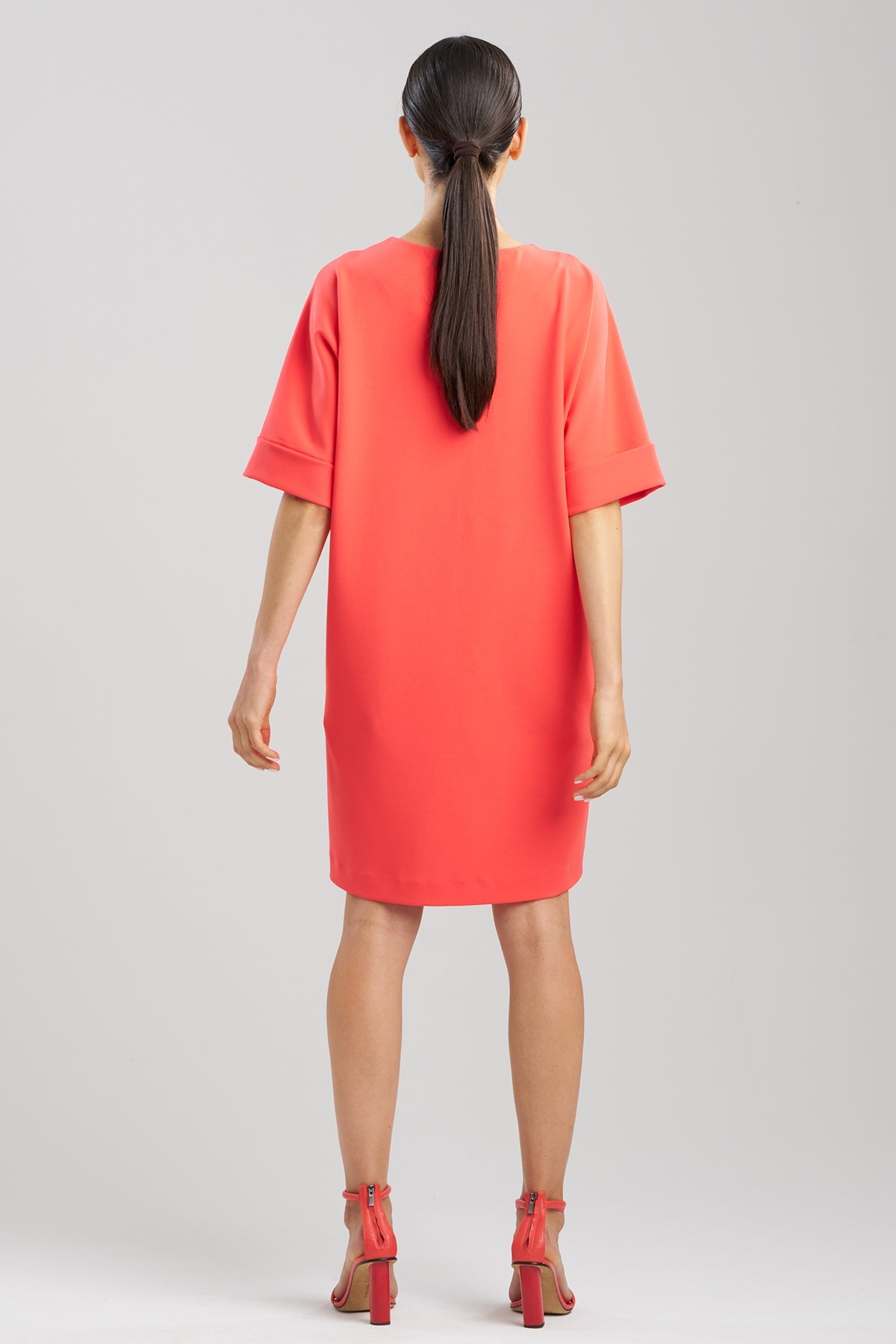 Solid Knit Crepe Embroidered Geometric T-shirt Dress Cayenne