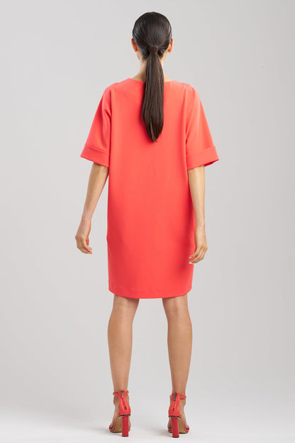 Solid Knit Crepe Embroidered Geometric T-shirt Dress Cayenne