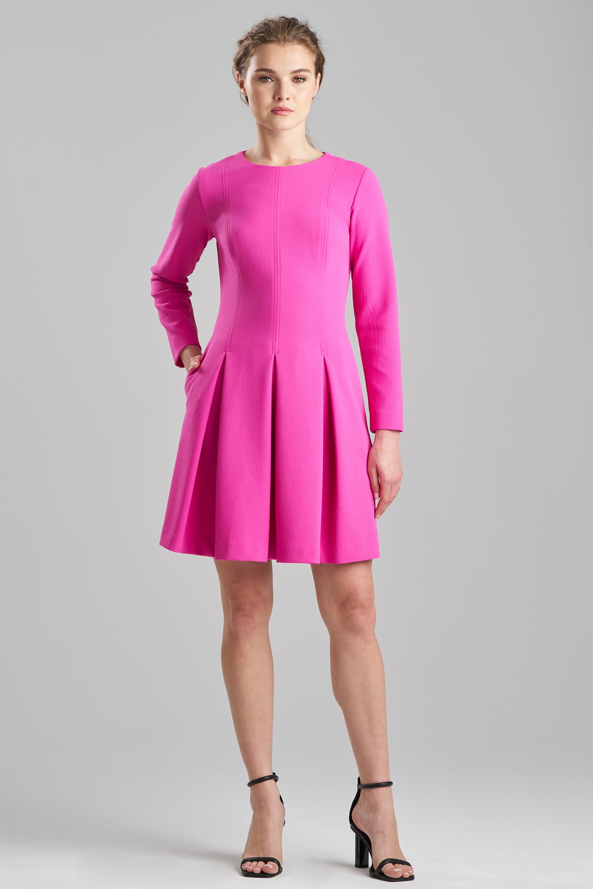 Scuba Crepe Pleated Dress Rose Pink