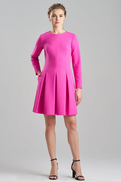 Scuba Crepe Pleated Dress Rose Pink