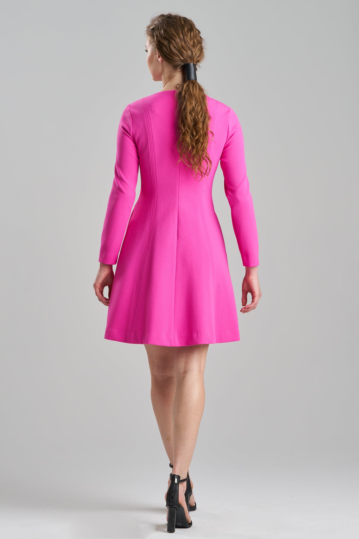 Scuba Crepe Pleated Dress Rose Pink