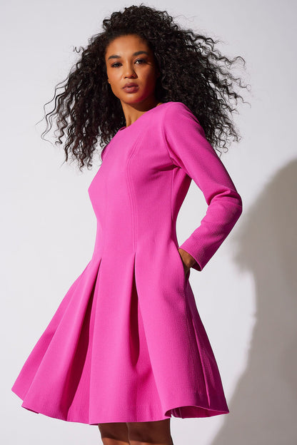 Scuba Crepe Pleated Dress Rose Pink