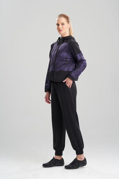 Buy Interlocked Full Zip Hoodie in Purple Black Online Purple Black