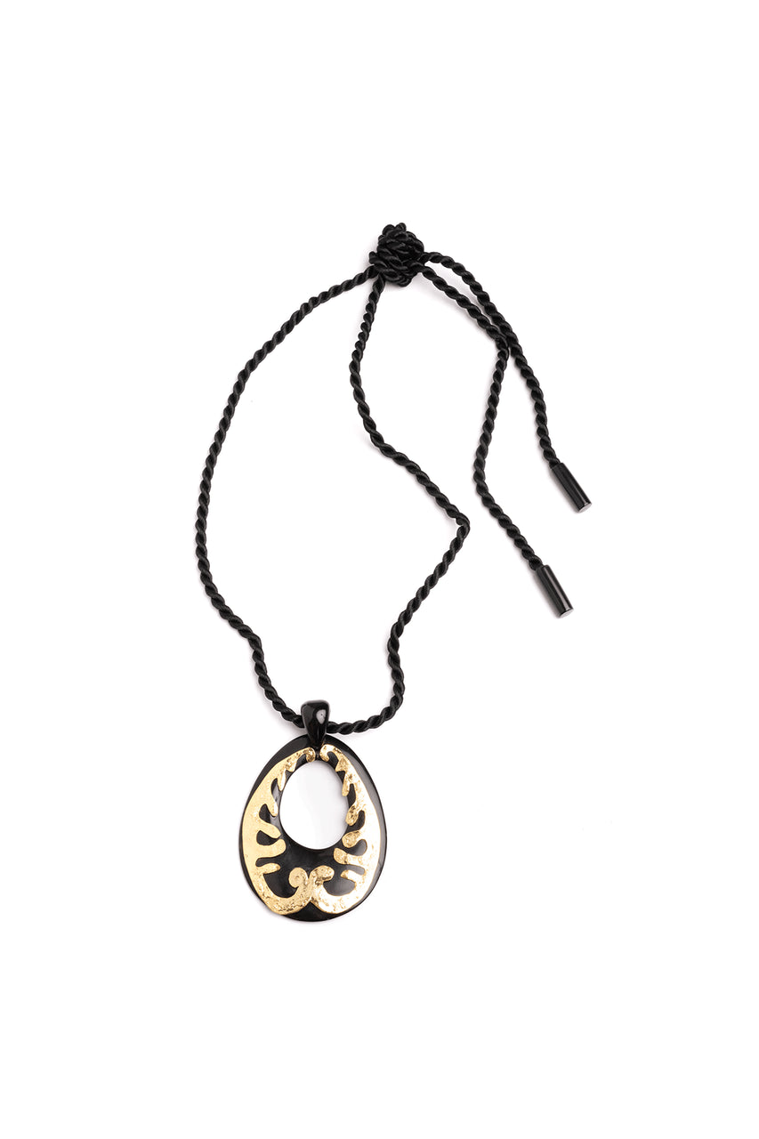 Buy Buffalo Horn Gold Scroll Oval Pendant Necklace in Black Online Black